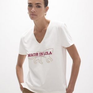 LOLA CASADEMUNT LF2615046 Camiseta cuello pico con aberturas laterales BLANCO