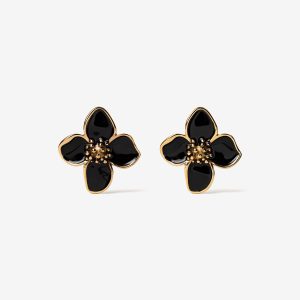 TIFFOSI 10068302 Pendientes forma de Flor Negro y Dorado
