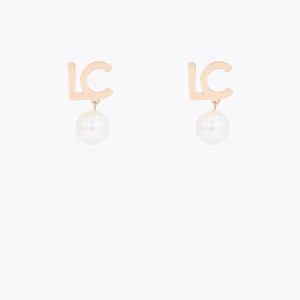 LOLA CASADEMUNT LF2603078 Pendiente combinado con logotipo y perla METAL-BLANCO