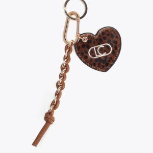 LOLA CASADEMUNT LF2613009 Llavero corazón animal print y cadena MARRON