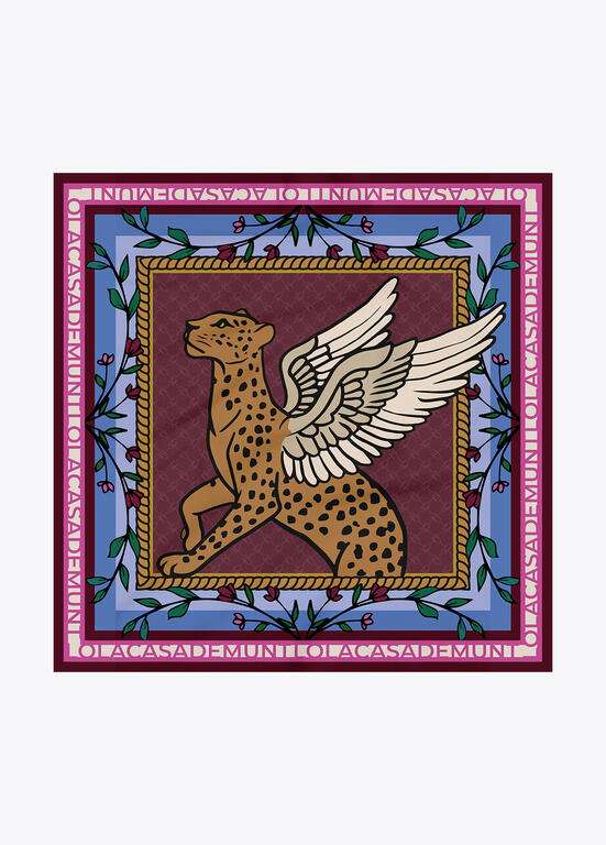 LOLA CASADEMUNT LF2607030 Pañuelo tigre alado 90x90cm ROJO-AZUL U