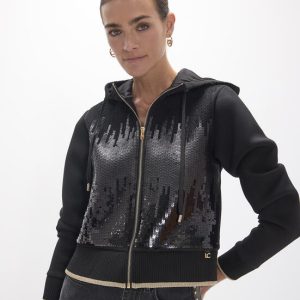 LOLA CASADEMUNT LF2611036 Sudadera abierta negro con delantero lentejuelas NEGRO